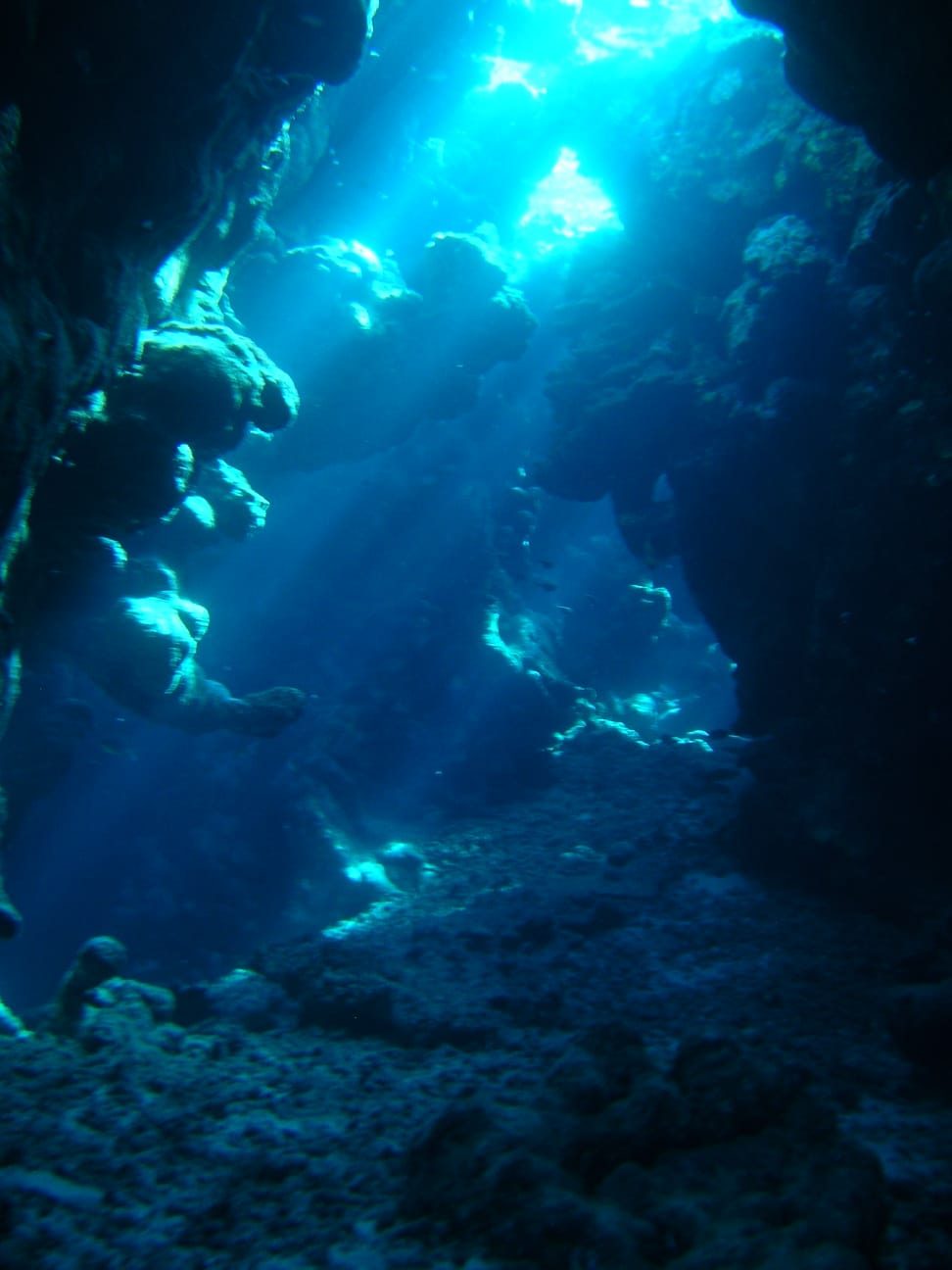 Sunlit underwater cavern